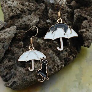 🍏50% OFF/3+...Asymmetrical Black Cats Dangle Earrings (Black Cats)